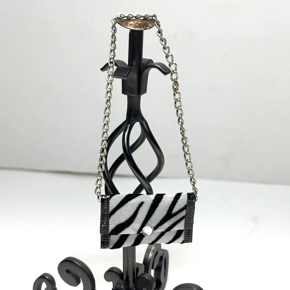1:6 OOAK‎ Doll Purse Zebra Print Kids Black White Y2K Mini Bag Handmade